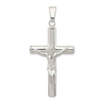 Sterling Silver 925 Polished Hollow Crucifix Cross Charm Pendant 2.21 ...