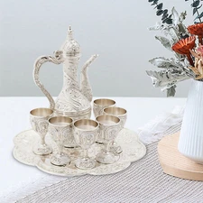 Vintage Teapot Set Zinc Alloy Tea Coffee wine serving w/ Tray+ Teapot +6 Cups
