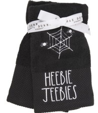 RAE DUNN "HEEBIE JEEBIES" HAND TOWEL SET * HALLOWEEN * NEW * FREE SHIPPING