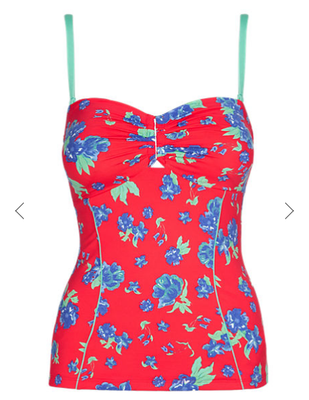 M&S Red Tankini Strapless Bandeau Ruched Padded Green Flame Detachable Straps | eBay