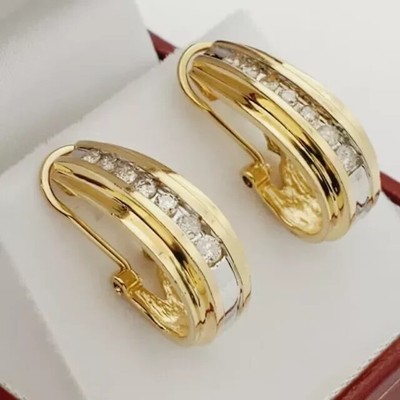 2Ct Round Cut Moissanite Women's Huggies Hoop Earrings In 14K Yellow Gold Plated