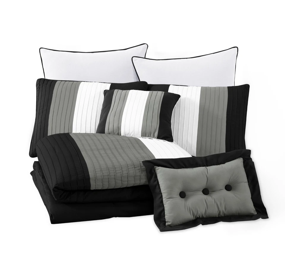 Juego de edredón a rayas plisadas de lujo de la colección Chezmoi de 8 piezas Foto 2 de 4