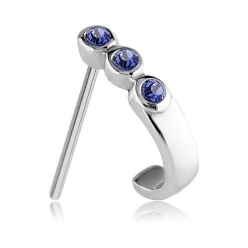 Surgical Steel Nose Stud Ring Screw L Bend Triple CZ Nose Hugger 20 Gauge 20G - Picture 13 of 13