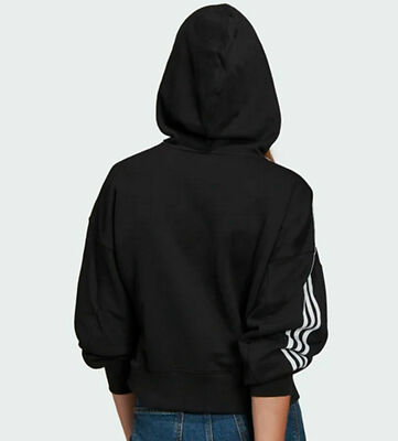 adidas Originals Black 3-S Loose Fit Crop Hoodie Women's size L