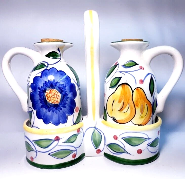 Bella Casa Ceramic Oil Vinegar Cruet Dispensers Jar Handled Tray Fruit Grape Cor
Opens in a new wind