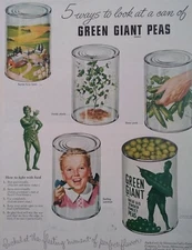 Green Giant Peas Print Ad Original Rare Vtg 1943 WW2 LeSueur MN Columbia Szigeti