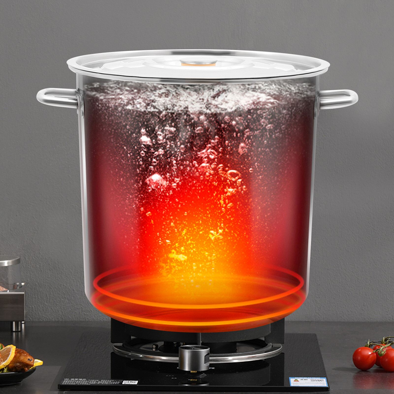 55 QT Stainless Steel Seafood Boil Pot With Basket Heavy Duty Cooking Pot W/ Lid