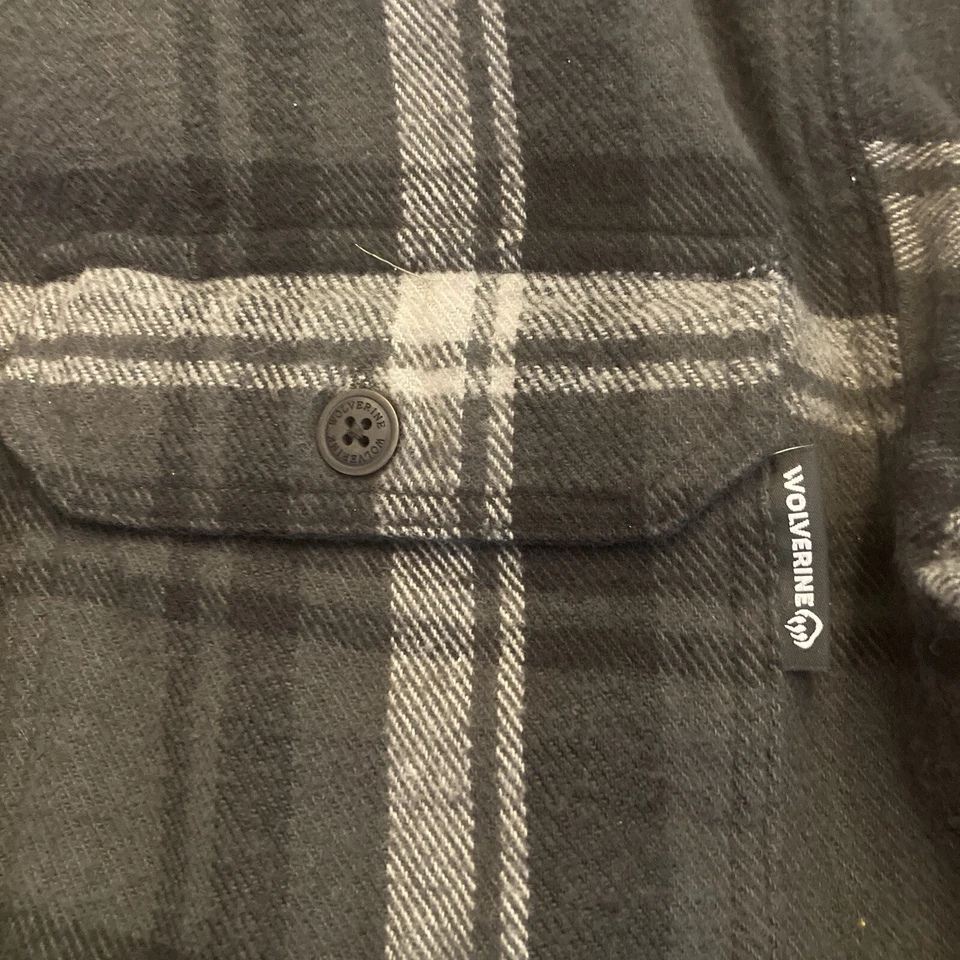 Camisa de franela a cuadros LS gris negra blanca Wolverine para hombre talla L, chaqueta, pesada Foto 4 de 4