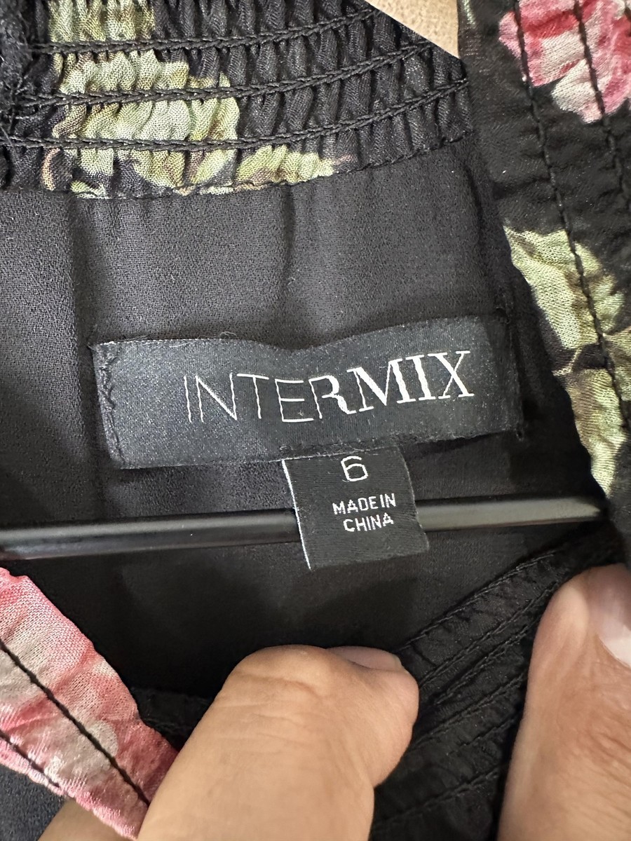 intermix kiko pleated silk chiffon dress INTERMIX Dress Womens 6 Black Floral Silk Chiffon Maxi Long Sleeve Boho