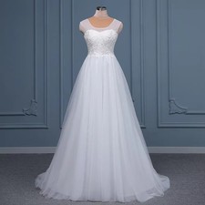 Customized Lace Applique Wedding Dresses White Sleeveless Boat Neck Bride Gowns