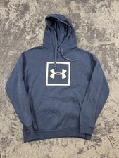 Under Armour Hoodie Medium Blue Men s Rival Fleece Sweatshirt Blue White Logo