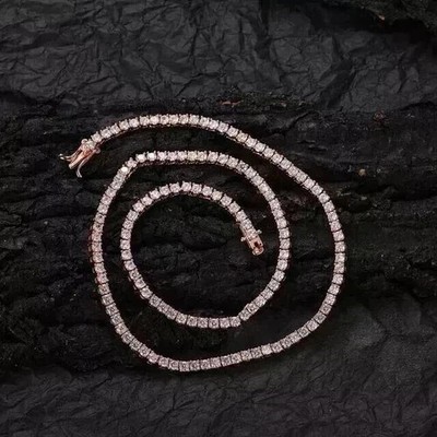 12Ct Round Cut Lab Created Diamond 14K Rose Gold Plated Women's Tennis Necklace