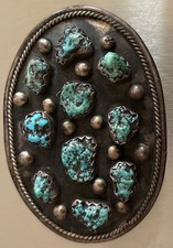 Nice Vintage Navajo Sterling Silver Turquoise Belt Buckle Old Pawn