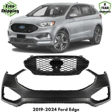 Front Bumper Cover Fascia & Grille Assembly Kit For 2019-2024 Ford Edge