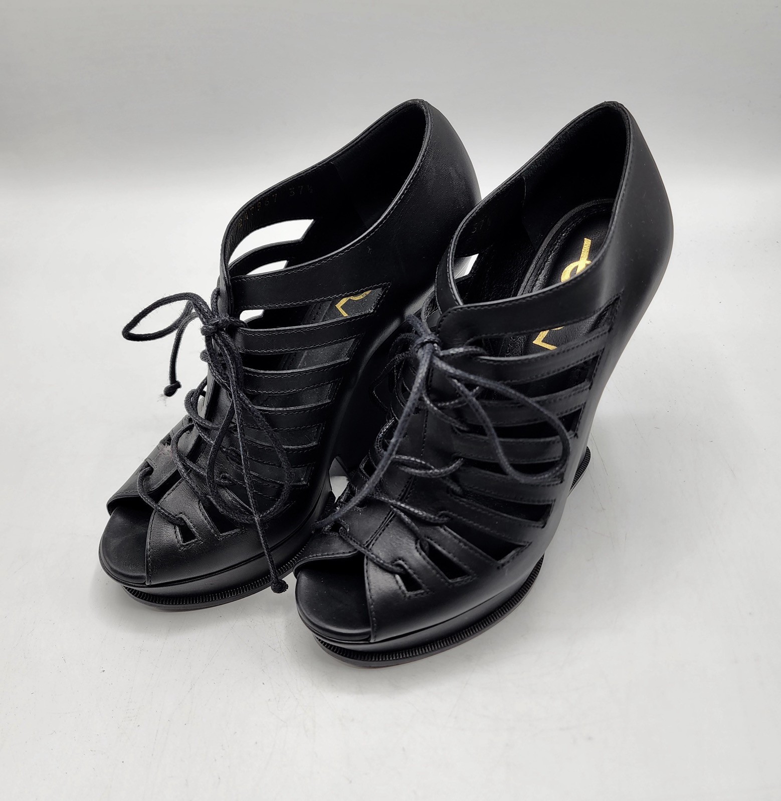 YSL Saint Lauren Leather Wedge Platform Pumps Sz 7.5 US / 37 1/2 EU Worn Once thumbnail 3