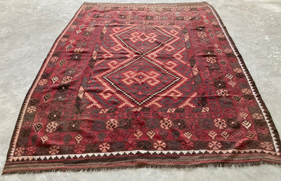 Vintage Traditionell Handgefertigt Usbekisch Geometrisch Wolle Kelim Boden Teppich 236x170 cm