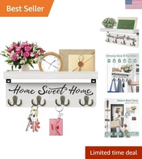 Charming 'Home Sweet Home' Wall-Mounted Key Rack with Hooks - Lightweight Decor