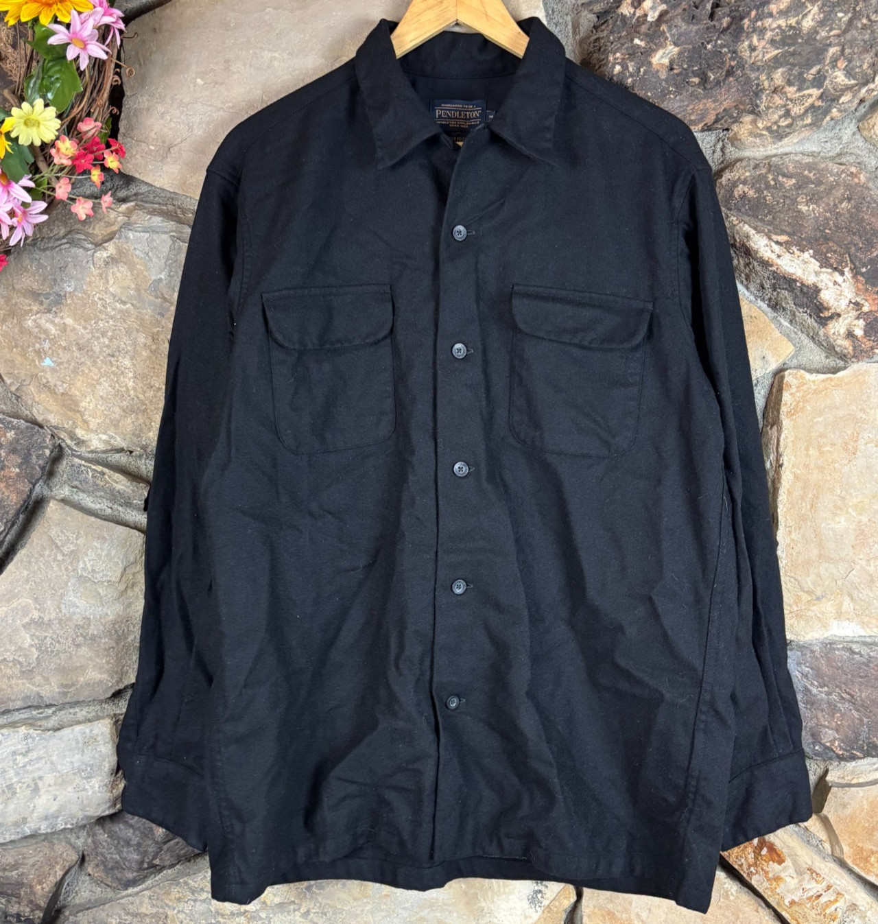 Pendleton Black Wool Loop Collar Board Button Up … - image 1