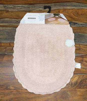 SHABBY CHIC 100% COTTON CROCHET Oval Pink Set Of 2 Bath Mat Rug Carpet 17 x24 