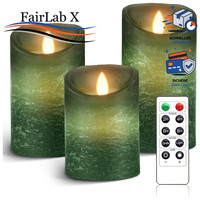 LED Kerzen Set 3Er GrüN Batteriebetrieben Flammenlos Echtwachs