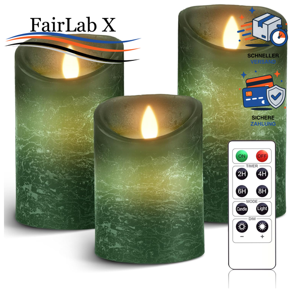 LED Kerzen Set 3Er GrüN Batteriebetrieben Flammenlos Echtwachs-image