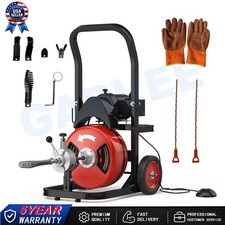 100FTx1/2In 1850 RPM Drain Cleaner Machine Auger Cleaning Auto Feed with Wheels