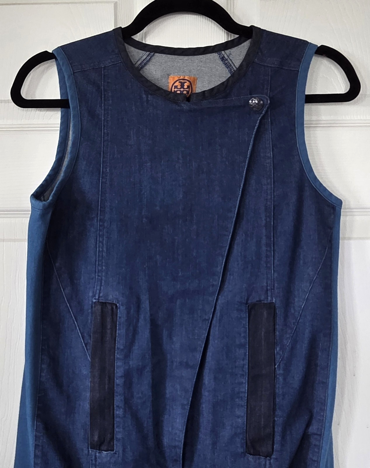 TORY BURCH Blue Denim Sleeveless Dress Zipper Pockets Women's Size XS thumbnail 3
