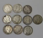 (10) US Barber Silver Halves 50c Nice Lot Ave Circ.