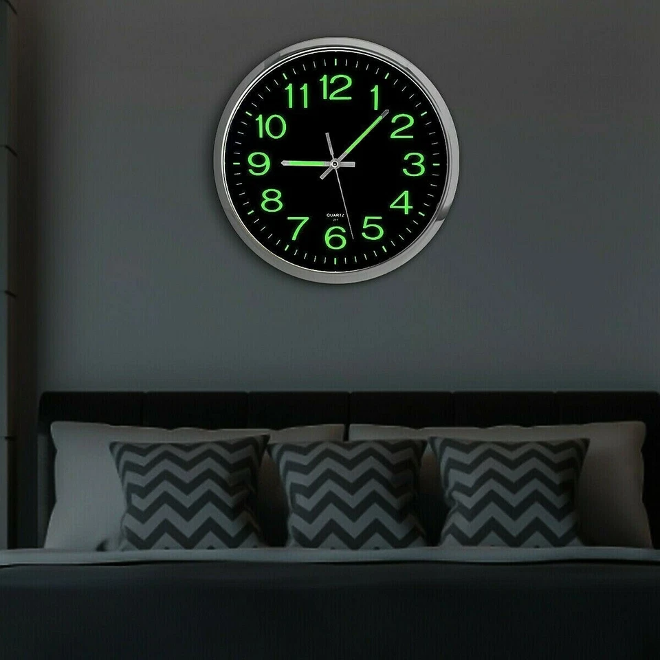 Large 12" Battery Wall Clock Luminous Glow Night Light Quartz Silent Home Office - Image 2 of 4