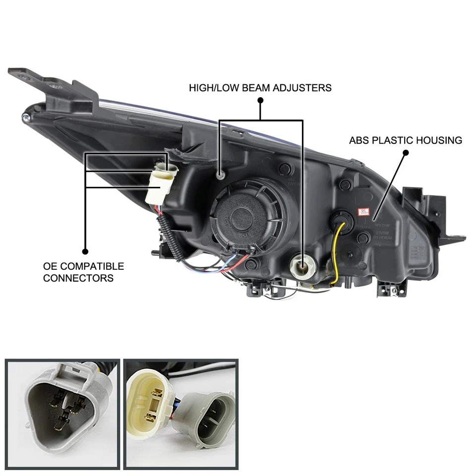 Clear Fits 2010-2013 Mazda 3 LED Strip Projector Headlights Lamps Left+Right Foto 4 de 4