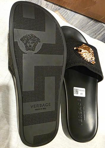 Versace Men’s Black/Gold Medusa Logo Slide Sandals EU 41 US 9 New w/o Box