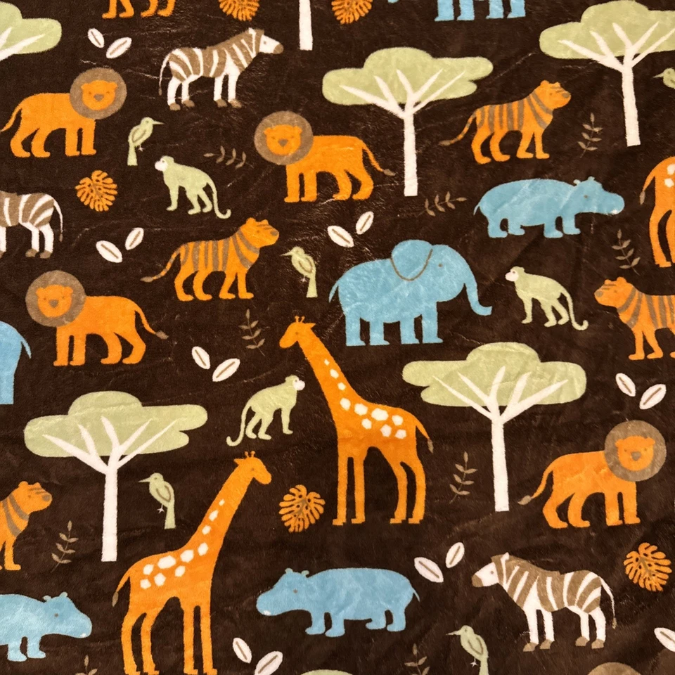 Manta Bebé Minky Couture ANIMALES DE LA SELVA Naranja Satinado Borde Volantes Lovey EE. UU. Foto 2 de 4