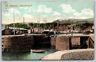 Vintage Postcard The Harbour Burntisland Scotland with Ships & Dock AA175