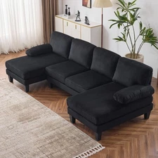 Corduroy Fabric Sectional Sofa U Shaped Couch with Double Chaise for Home