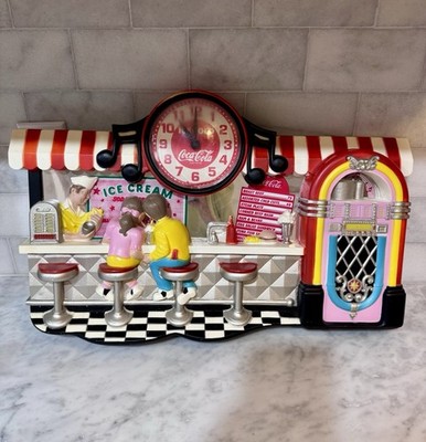 Vintage Coca-Cola Diner Wall Clock 3D Soda Fountain Jukebox Scene Burwood