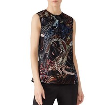 3.1 Phillip Lim Women's Black Multicolor Graphic Silk Top Sizs 12 L Designer Art