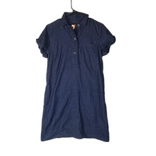 J.Crew Navy Blue White Polka Dot Short Sleeve Collared Preppy Dress Women Sz M