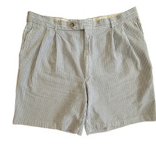 Berle Mens Blue White Seersucker Pleated Shorts Striped Cotton Size 38 Preppy