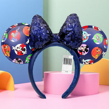 Disney Parks Mickey Friends Sequined Bow Minnie Ears Headband Navy Blue US