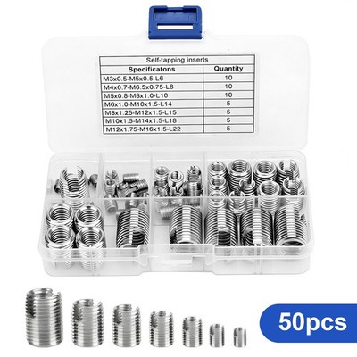 50x Stainless Steel Self-Tapping Thread Inserts Set M3 M16 Industrial Repair Kit
