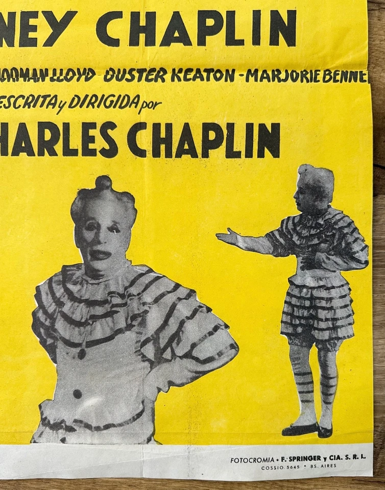 Charlie Chaplin LIMELIGHT Full Size ARGENTINA Cinema Poster Printed Buenos Aires - Bild 3 von 4