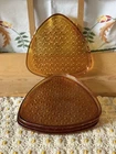 4 Vintage MCM Anchor Hocking Amber Daisy Button Glass Triangle Snack Plates