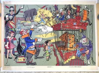 1954 Original Silkscreen 43x60  CIRCUS #1 BORIS GORELICK UPA Animation MURAL!!