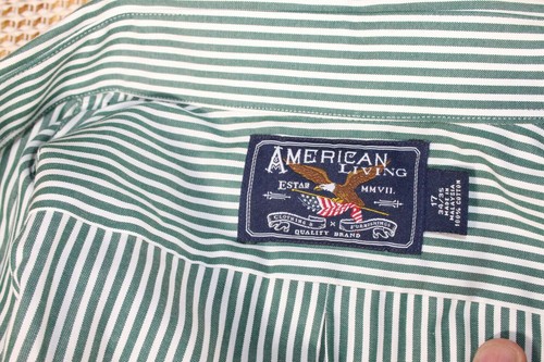 American Living Ralph Lauren Men's 17-34/35 Dress Shirt Green/White Striped - Picture 2 of 6