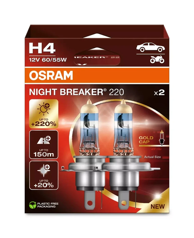 Osram Night Breaker 220 9003 HB2 H4 60/55W Dos Bombillas Faro Doble Haz Reemplazar Foto 4 de 4
