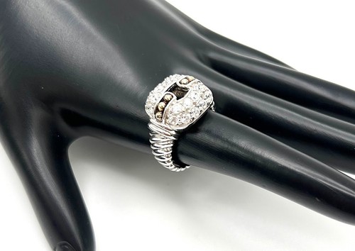 Diamonique Sterling Silver Two-tone Cubic Zirconia Buckle Ring. Size 7 - Picture 3 of 4
