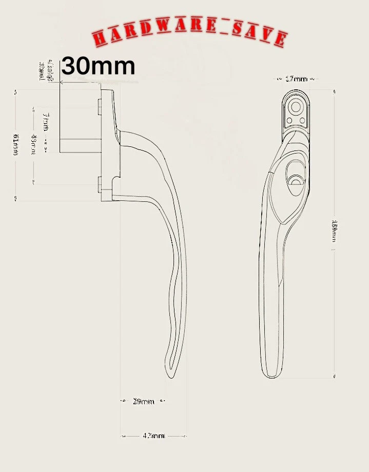 Cranked Espag Right Hand 30mm spindle UPVC Chrome Window Handle Key Locking - Image 3 of 3