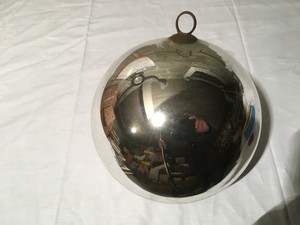 Détails Sur Très Grande Ancienne Boule De Noel Couleur Argent En Verre Eglomise Mercurisé