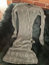 Hakka Crochet Maxi Dress Floral Rose Knit Blue Xs-M Long Sleeve Vintage