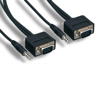 Kentek 10ft Slim SVGA HD15 Video w 3.5mm Audio Cable for Monitor Projector TV PC